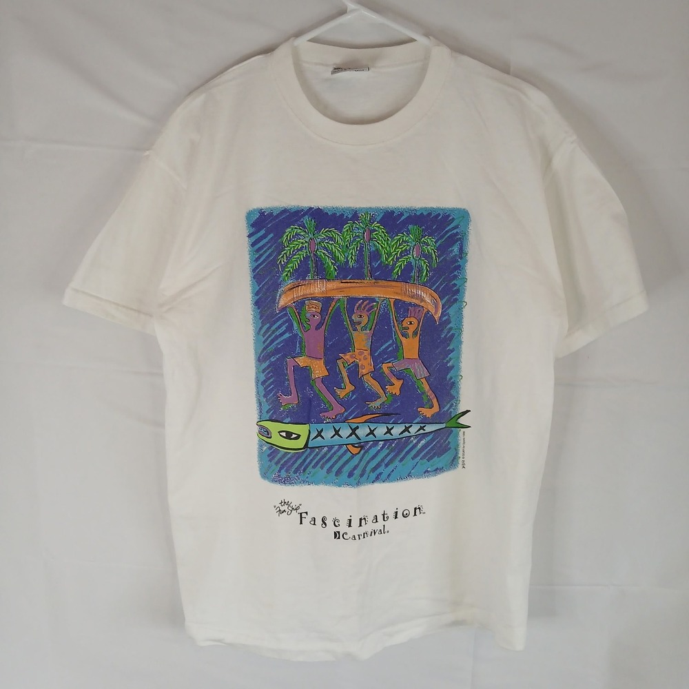 Vintage 90s for Sports Carnival Fascination Cruise Ship T-Shirt White‎ Large USA